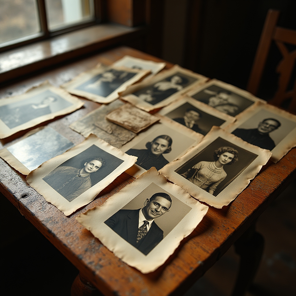 Fotografie analogiche vintage in bianco e nero su superficie di legno