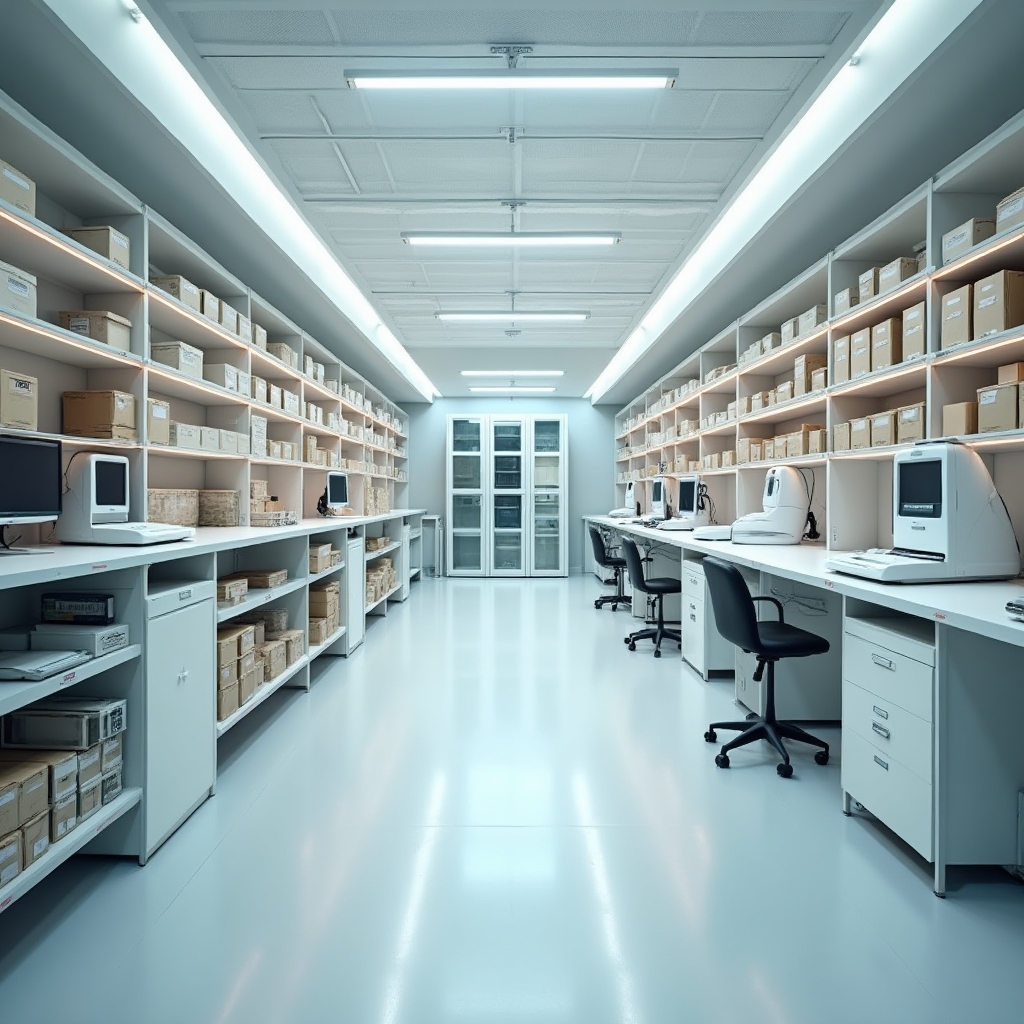 Interno del laboratorio di digitalizzazione con scanner e postazione di lavoro professionale