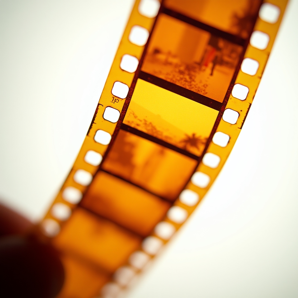 Striscia di negativi fotografici retroilluminata su lightbox per scansione professionale